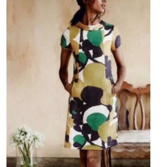 Boden Linen Audrey Sheath Turtleneck Short Sleeve Dress Women 4 Brown Orange Tan - Picture 2 of 11